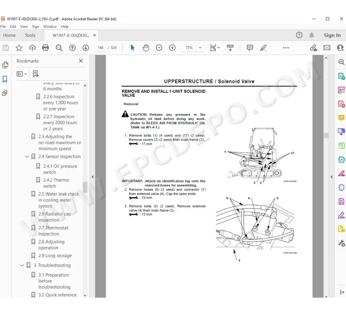 Hitachi Excavator ZX27U-2 ZX30U-2 ZX35U-2 parts + service manual